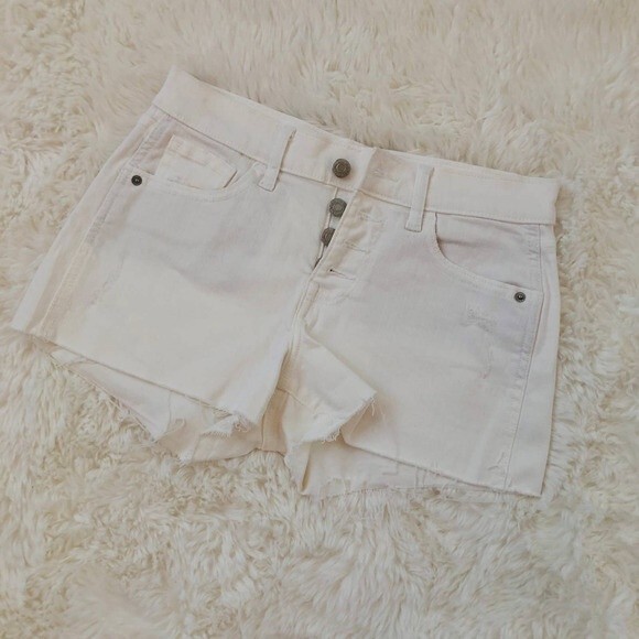 Old Navy denim shorts boyfriend Jean Size 0 25 white button fly frayed mid - Picture 2 of 9